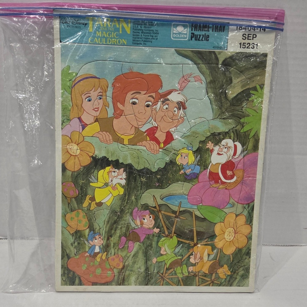 Vintage Disney The Black Cauldron Golden Frame-Tray Puzzle Taran Magic Cauldron